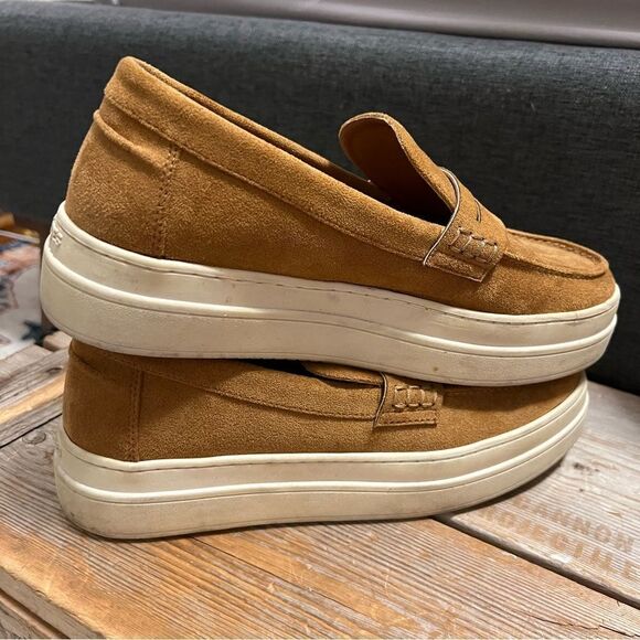 Chic J/Slides Cognac Tan Suede Menswear Inspired Platform Loafer Sneakers - Picture 10 of 12